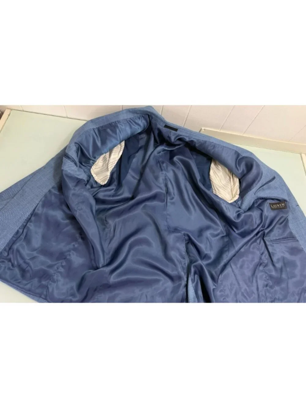 Lauren Ralph Lauren Blazer Suit Jacket 46L Stretch Blue Two Button Single Vent